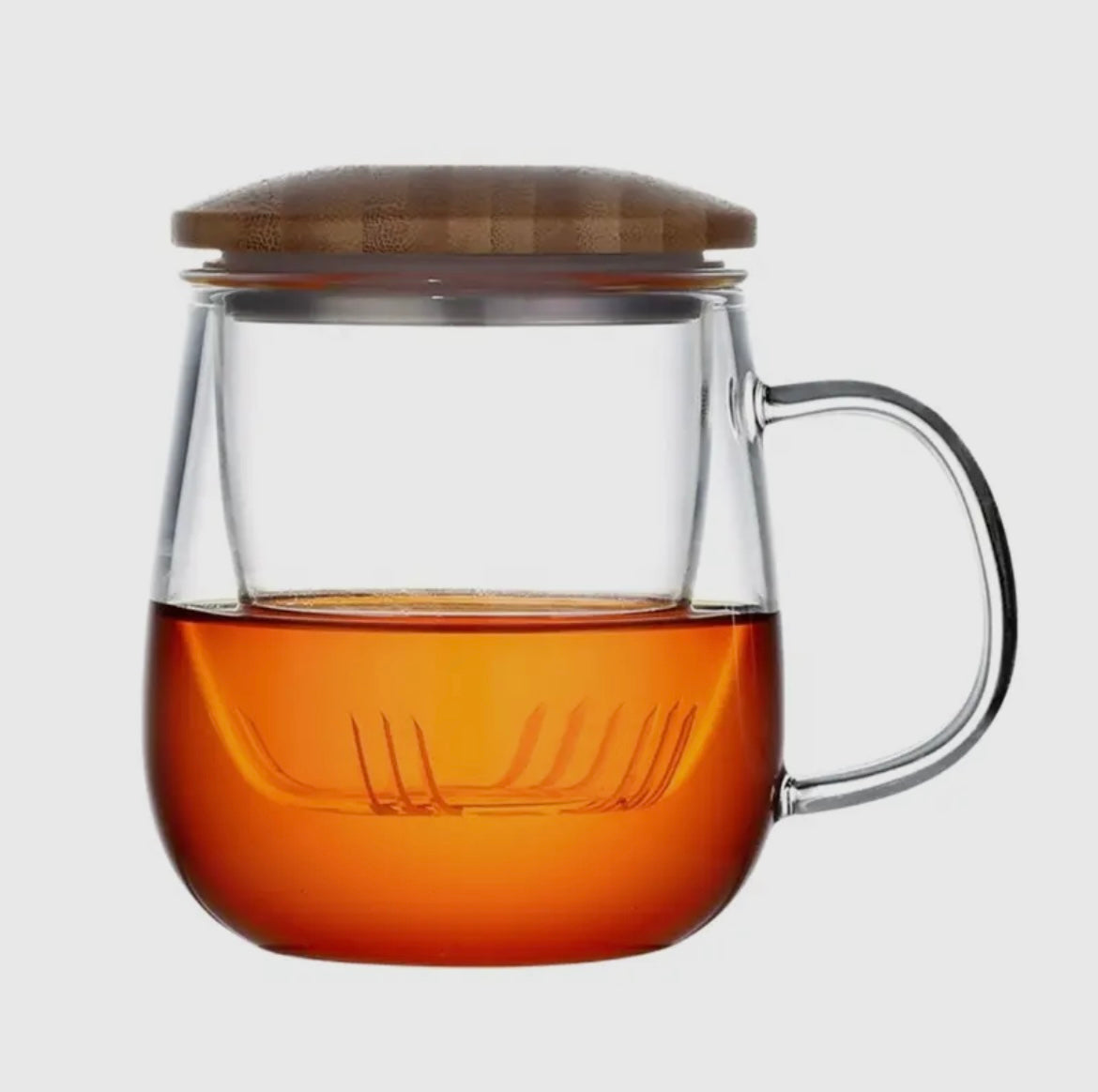 Glass Teacup With Infuser And Bamboo Lid