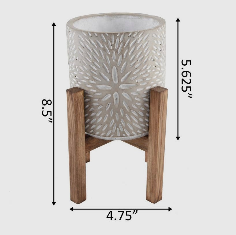 Cement Planter with Wood Stand