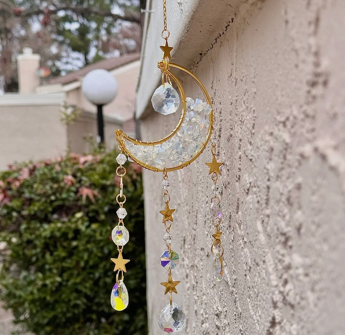 Rose Quartz Celestial Moon & Stars Suncatcher