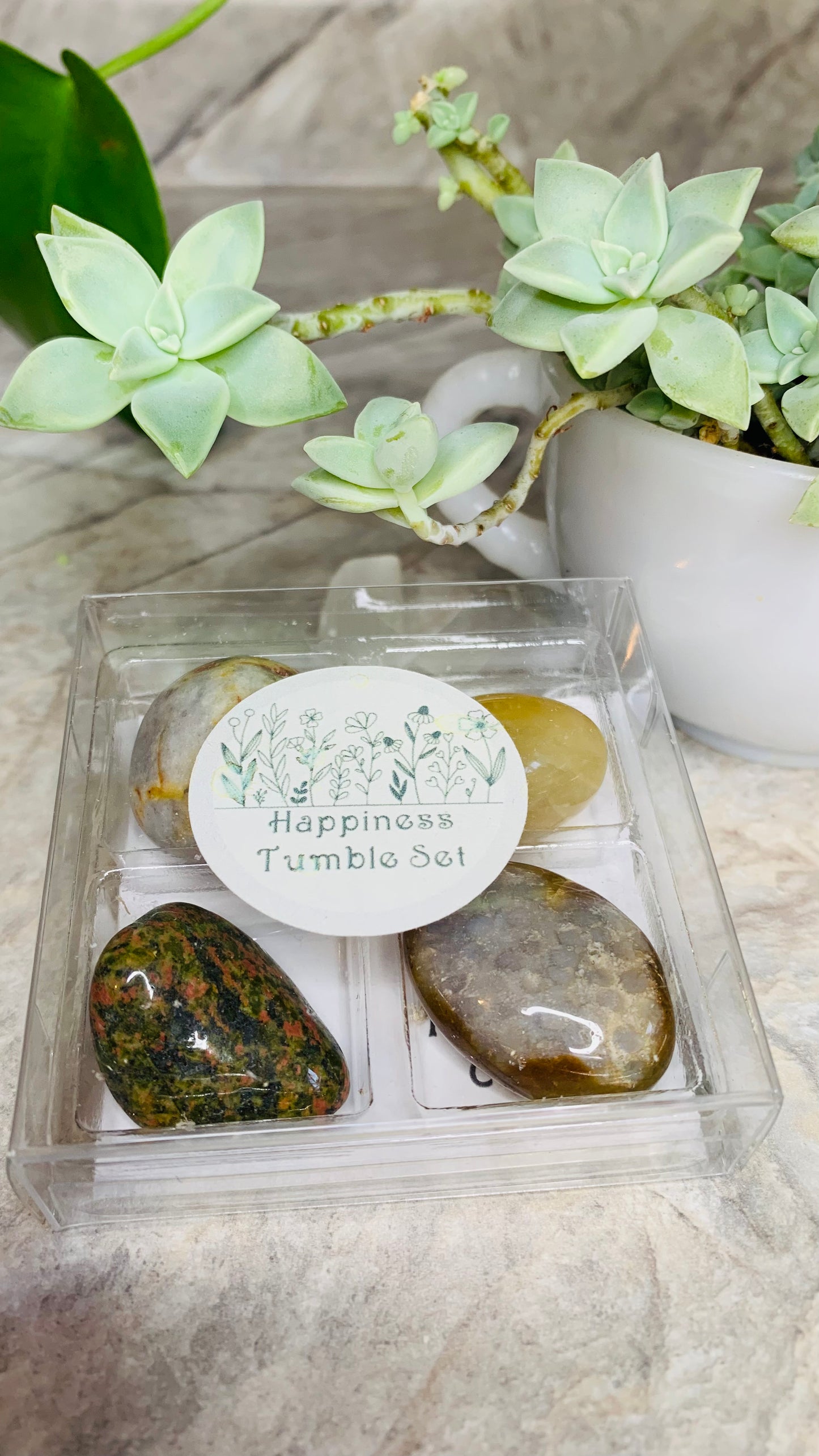 HAPPINESS Tumbled Crystal Set