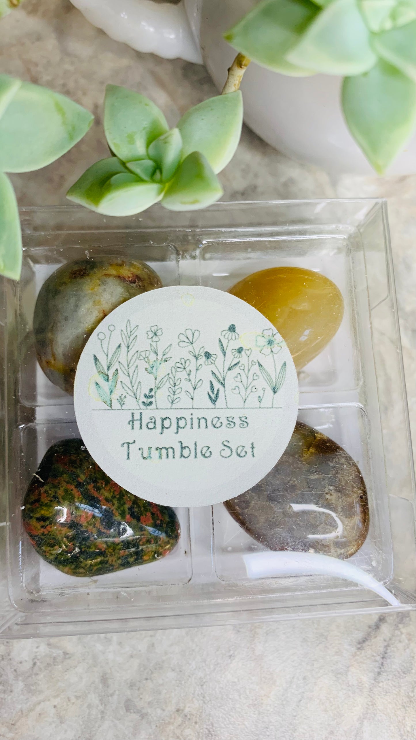 HAPPINESS Tumbled Crystal Set