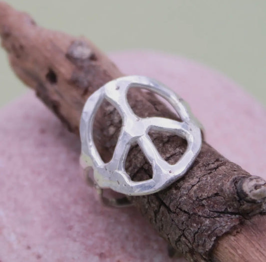 Silver Peace Sign Ring (ADJUSTABLE)