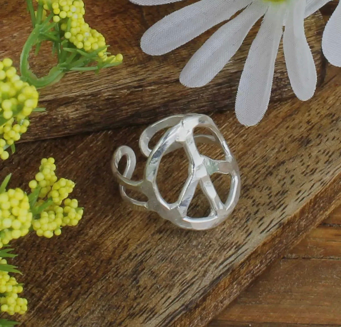 Silver Peace Sign Ring (ADJUSTABLE)