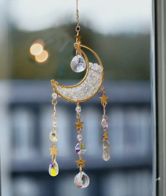 Rose Quartz Celestial Moon & Stars Suncatcher