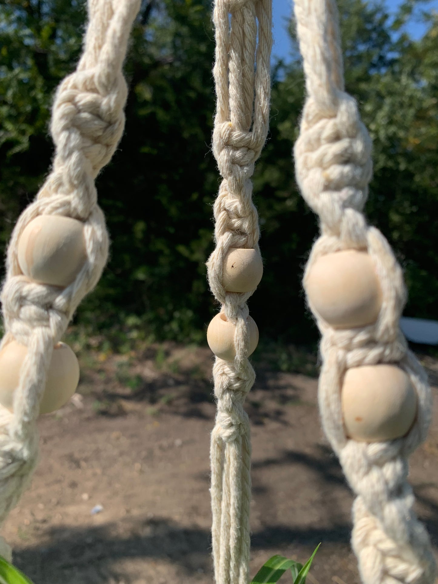 White Beaded Macrame Plant Hanger